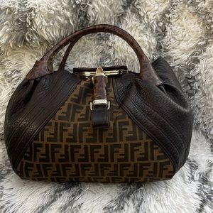 Ostrich leather and canvas Fendi Spy Bag